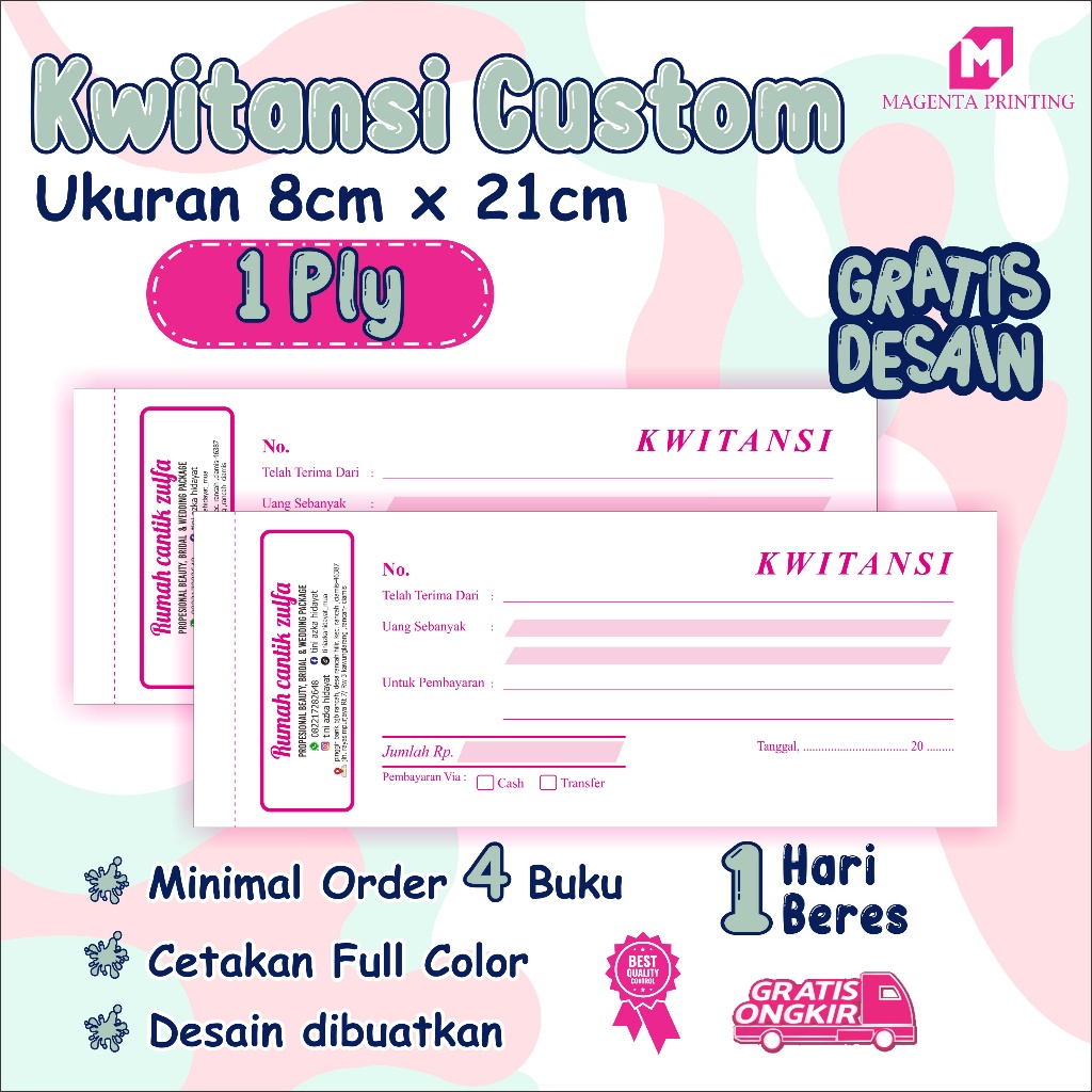 

Kwitansi Custom 1 Ply Cetak Nama Usaha Logo Sendiri Gratis Desain