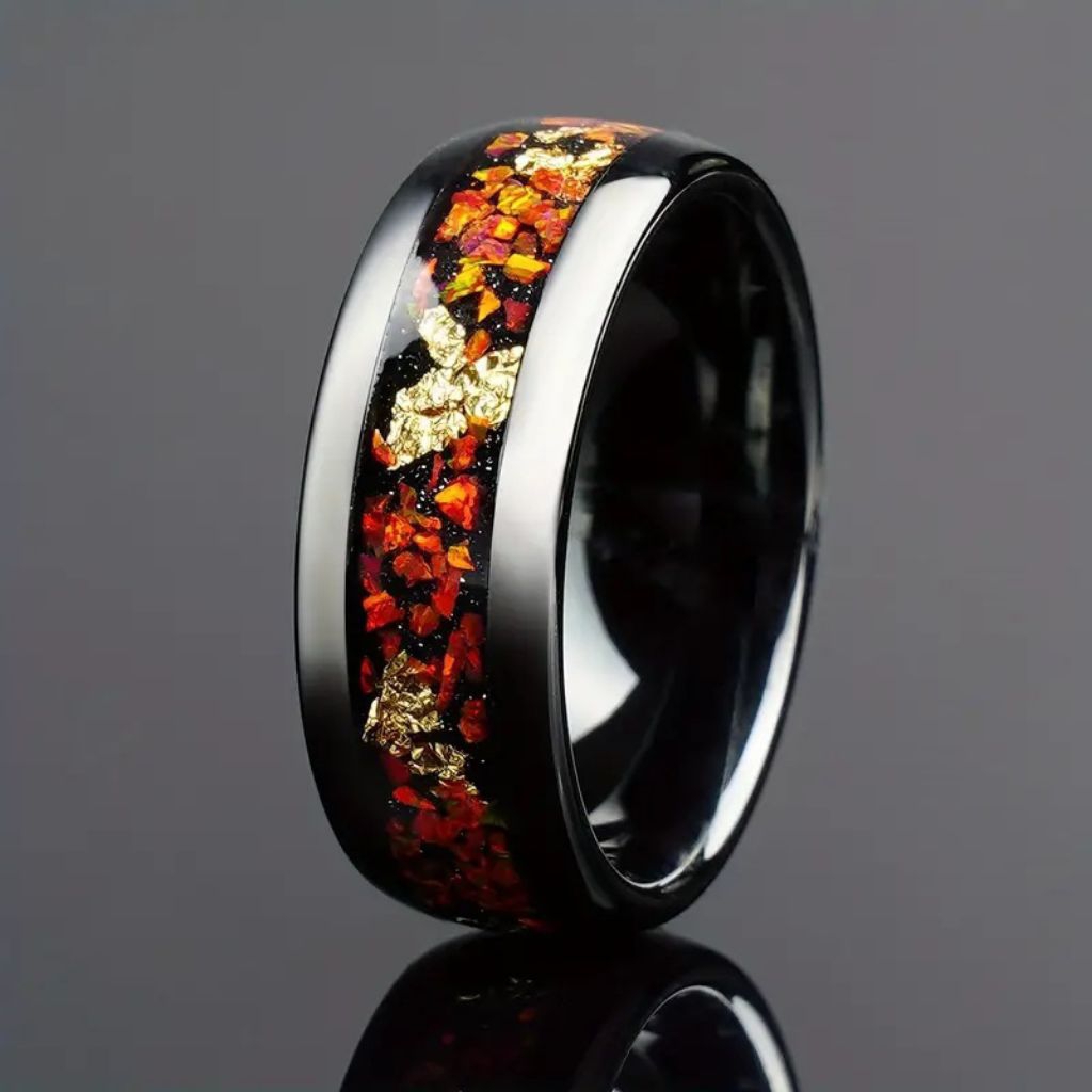 Cincin List Tengah Warna Warni Minimalis / Cincin Silver List Multi color / Cincin Hitam Garis Multi