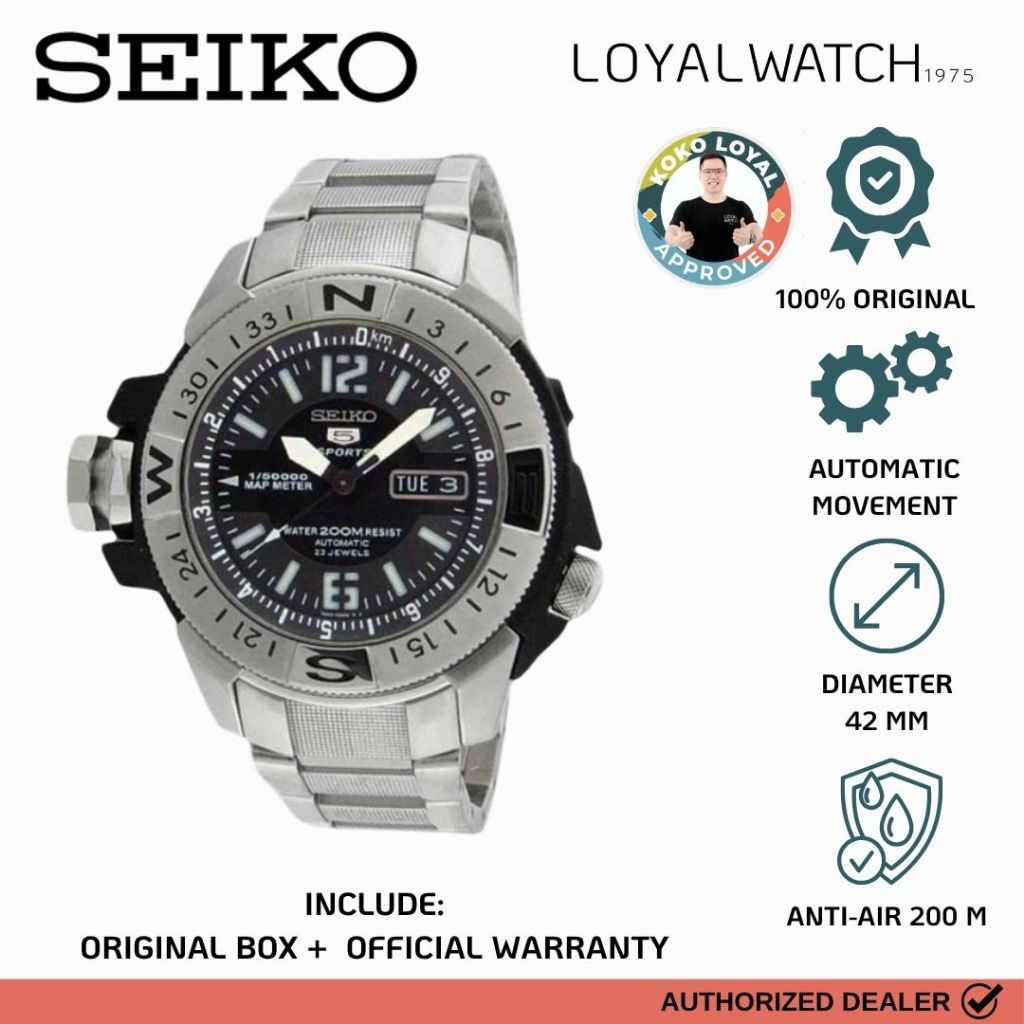 Jam Tangan Seiko 5 Map Meter Pria SKZ225K1 Black Stainless Steel Original Garansi Resmi