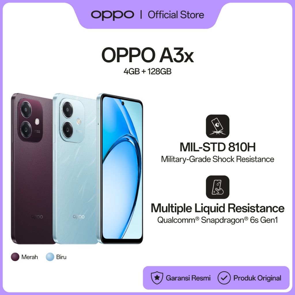 OPPO A3x 4GB(+4GB)/128GB [Qualcomm® Snapdragon® 6s 4G Gen1, 1000nit Ultra Bright Display, 300% Ultra