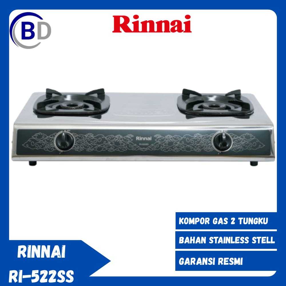 Kompor Rinnai 2 Tungku RI 522SS Stainless Steel Kompor Gas Rinnai