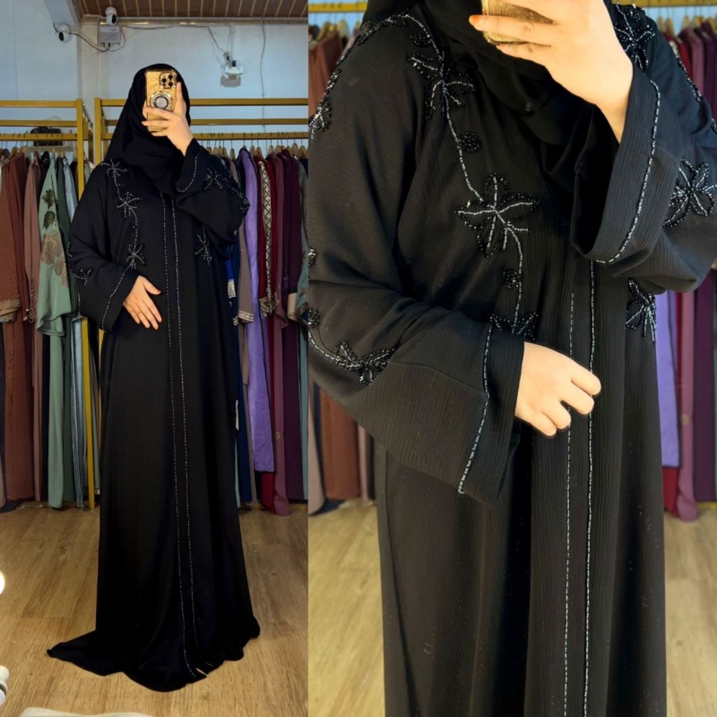 Abaya Mesir Original Motif Kembang Full Batu Swaroski Premium