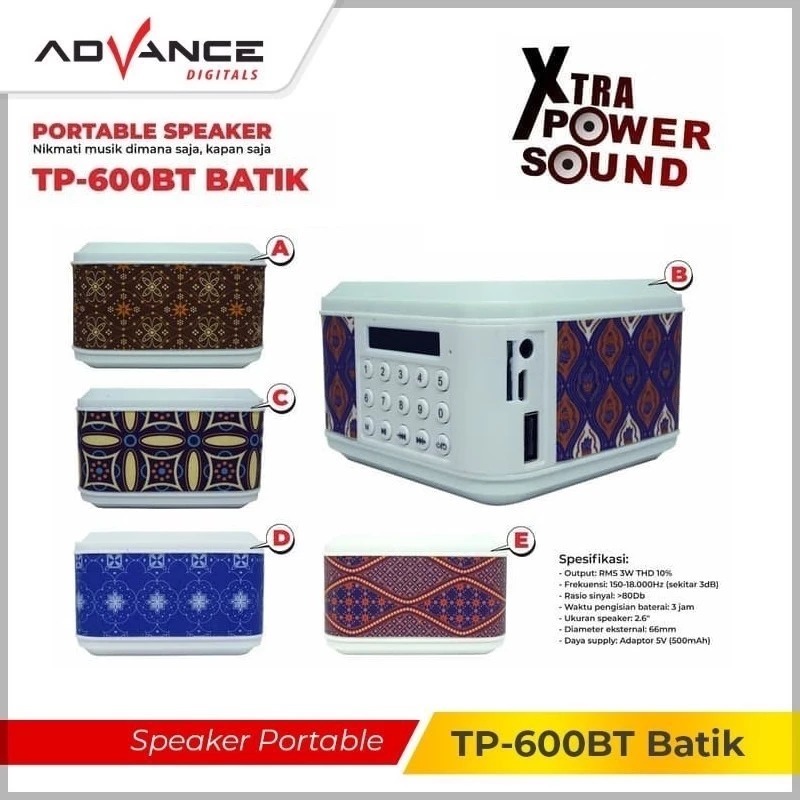 Speaker Advance TP600 BT / TP 600 Bluetooth Portable motif Batik TP600BT