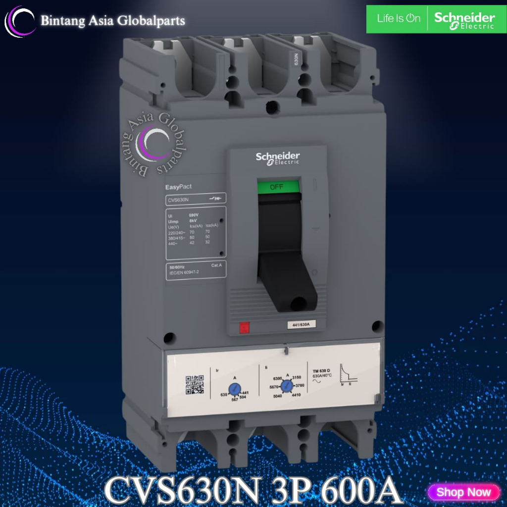 MCCB 3p 600a Schneider CVS630N Original / MCCB 3 Phase 600 Ampere LV563316 / Breaker CVS 3 Pole 600a