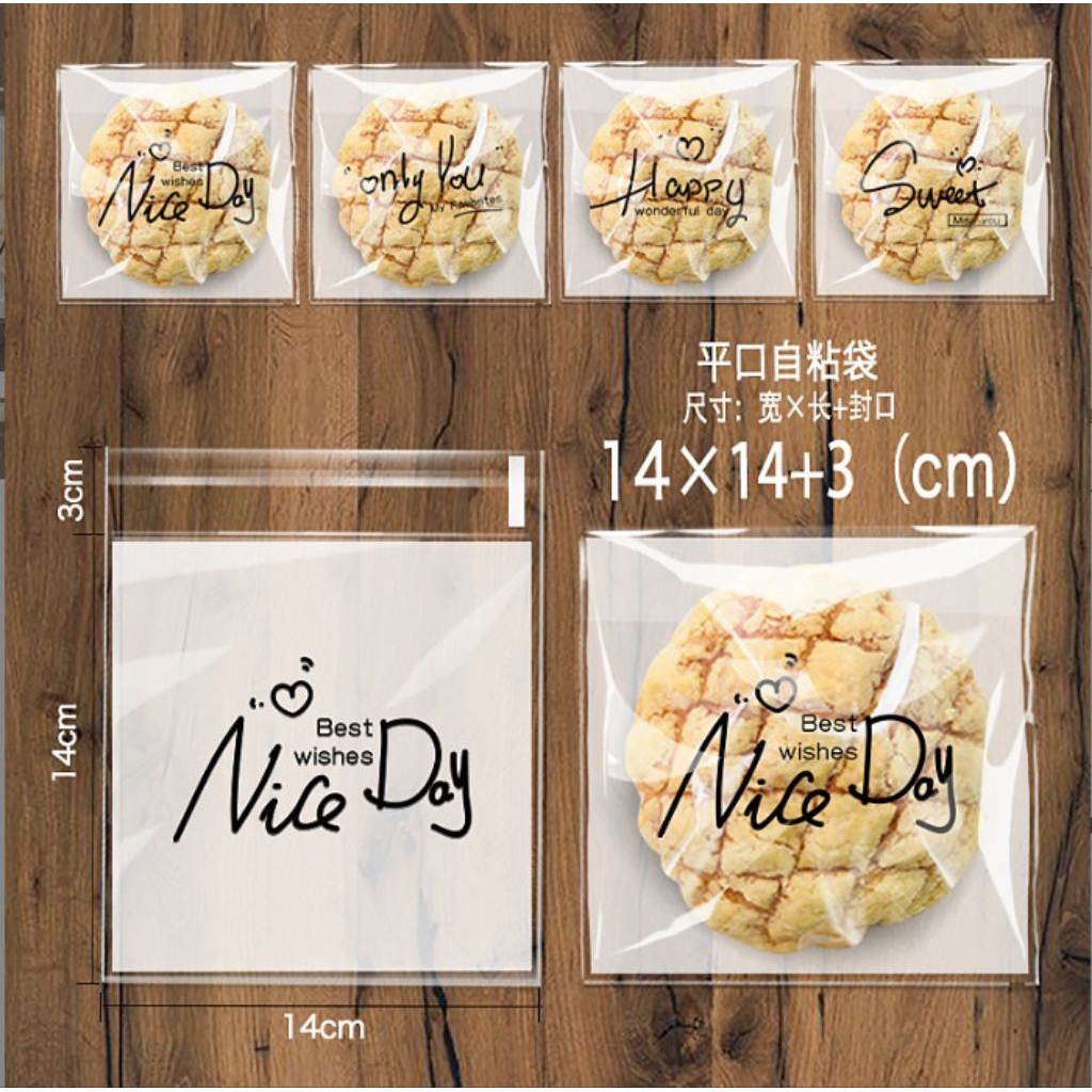 

100 pcs plastik cookies 14x14cm nice day