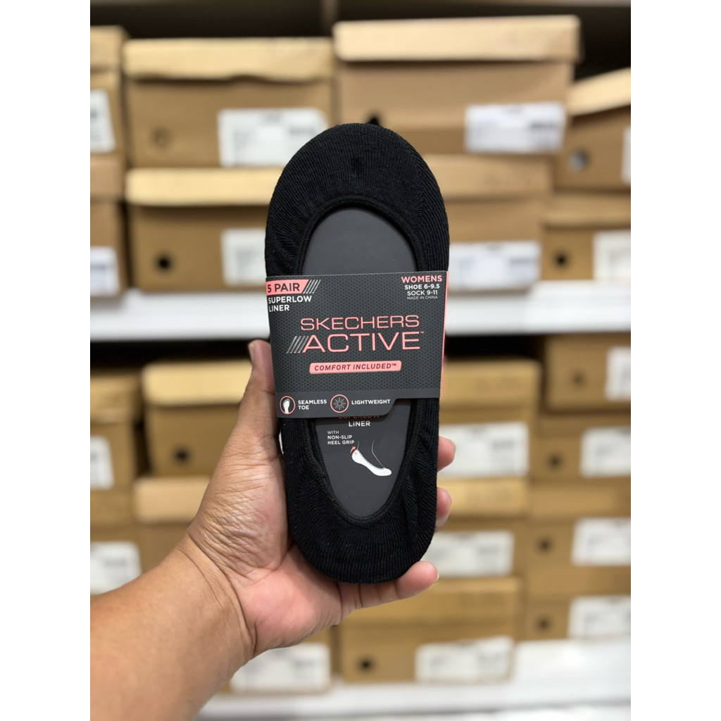 KAOS KAKI WANITA SKECHERS SUPERLOW LINER SKESL106143B BLACK ANTI BACTERIAL SEAMLESS TOE LIGHTWEIGHT 