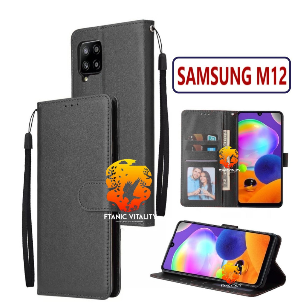 FLIP LEATHER CASING SAMSUNG M12 CASE KULIT FLIP WALLET LEATHER DOMPET KULIT PREMIUM SARUNG BUKA TUTU
