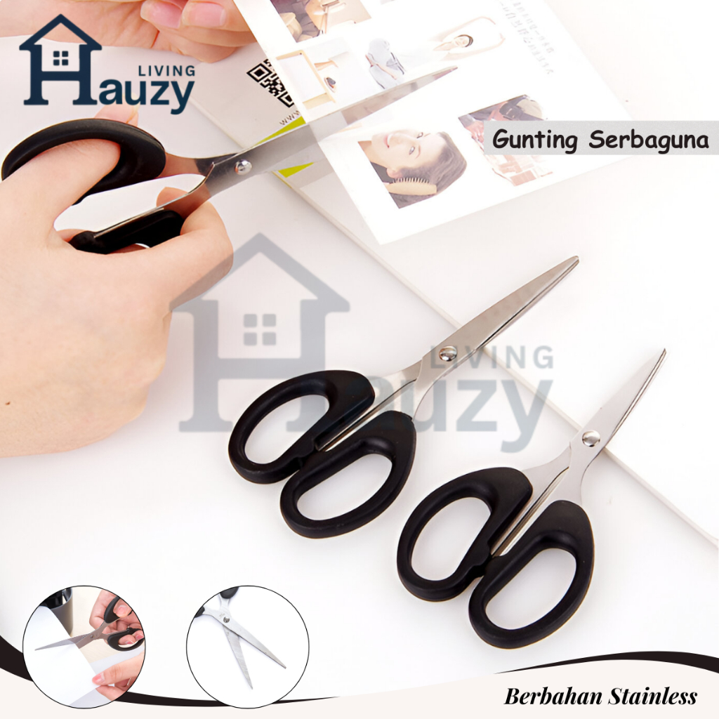 

Hauzy - Gunting Serbaguna Stainless Tajam & Nyaman untuk Kantor, Rumah, atau Sekolah/Gunting Stainless Steel – Anti Karat, Cocok untuk Kertas, Plastik, dan Lainnya