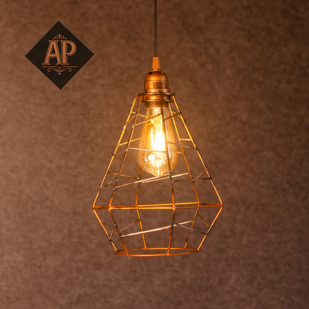 Lampu Gantung Kawat Geometris Industrial – Dekorasi Cafe & Rumah Estetik AP616