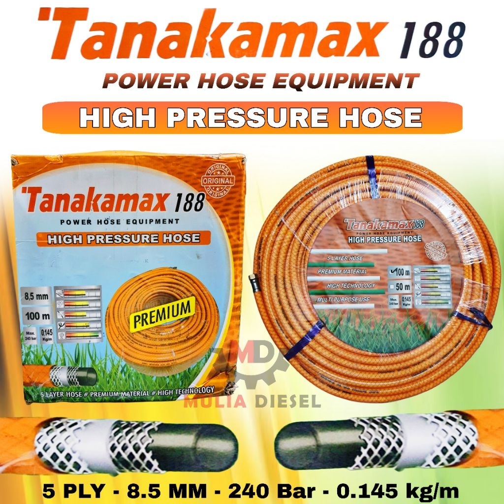 Selang Sprayer Semprot Air Kompresor Angin Tanaka Max 188 Tekanan Tinggi 5 Lapis 100 50 Meter 8.5 mm