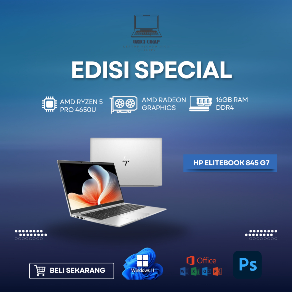 HP ELITEBOOK 845 G7 AMD RYZEN 5 PRO 4650U / 16GB RAM DDR4 / 1TB SSD NVME / FULL HD IPS