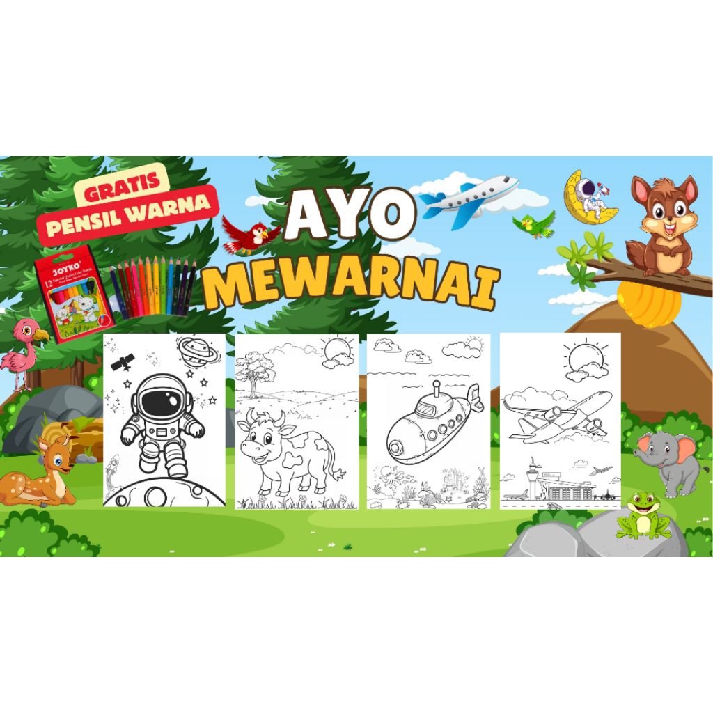 

Kertas Gambar Mewarnai Hewan / edukatif / gratis pensil warna / paket mewarnai murah berkualitas