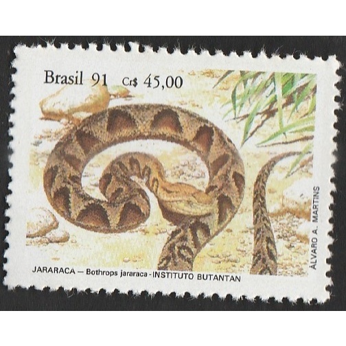 

A 10618 SATU BUAH PRANGKO BRASIL TAHUN 1991 TEMA SATWA ULAR JARARACA DENGAN KONDISI BELUM ADA CAP