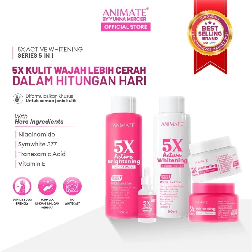 Animate Skincare Instant Whitening 5in1 ORIGINAL  Perawatan Wajah Cream Pemutih Wajah BPOM 1 paket s