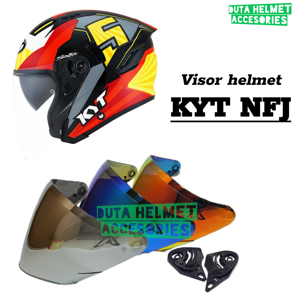 Kaca helm KYT NFJ - flat visor helmet kyt nfj iridium red gold blue silver hitam bening