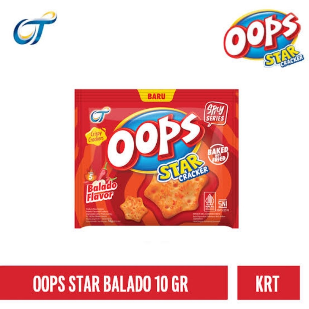 

OOPS BAKED STAR CRACKERS BALADO FLAVOUR | SEBLAK | FLAMING HOT NETTO 10 PCS X 10 GR MURAH