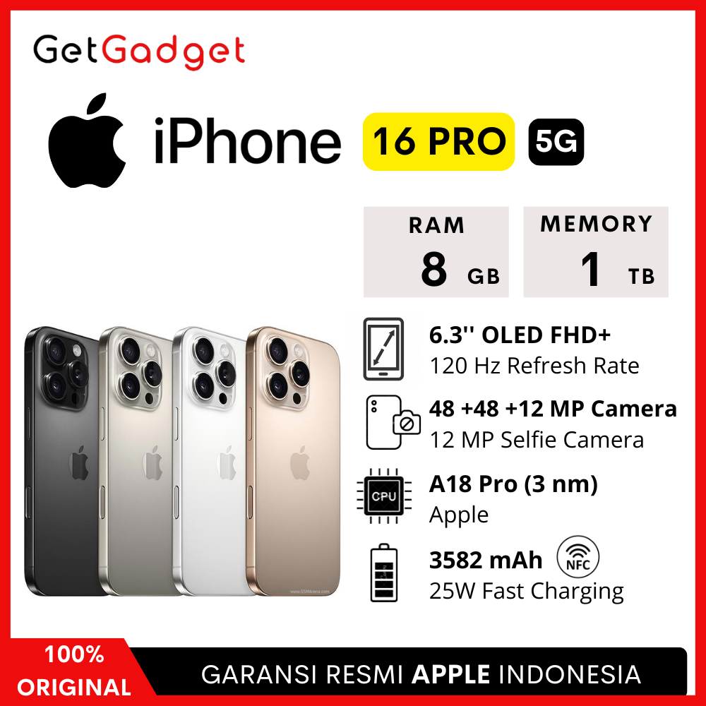 Apple iPhone 16 Pro - 128GB 256GB 512GB 1TB - New Baru Original Garansi Resmi Indonesia GDN iBox