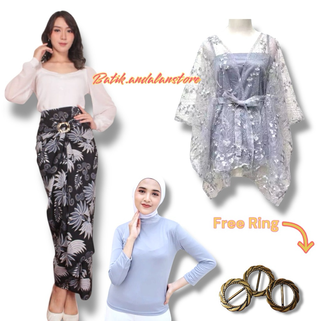 setelan kebaya modern wanita Outer kebaya dan rok lilit batik untuk wisuda gradution bridesmaid