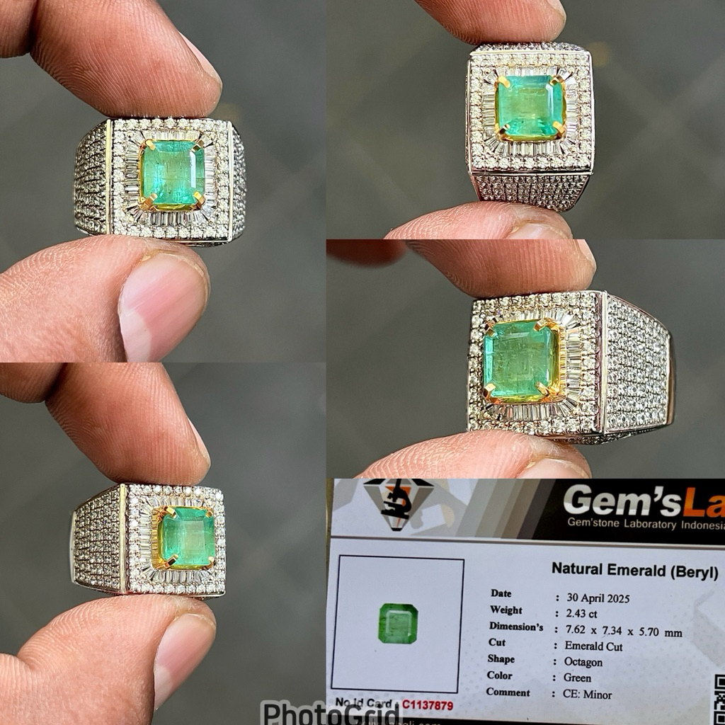 Cincin Batu Zamrud Natural Emerald Beryl Jamrud Ring Perak Microsetting