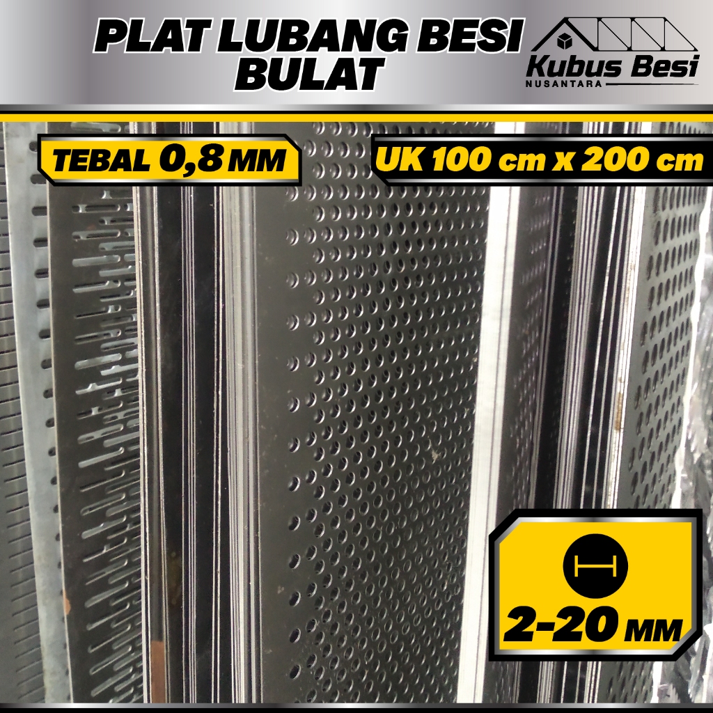 100x200 cm - Plat Lubang Bulat 2,3,4,5,6,7,8,9,10,12,14,16,18,20 mm - Tebal 0,8 mm. Ram Gril/Plat Lu