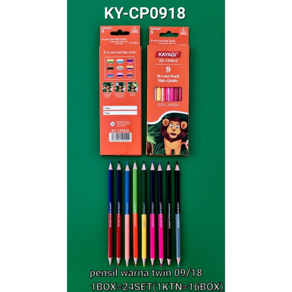 

Pensil Warna 2 Sisi KAYAGI KY-CP0918 – 9 Pensil 18 Warna | Bi-Color Twin Pencil High Quality - Alat Tulis Kantor/ ATK Murah Medan