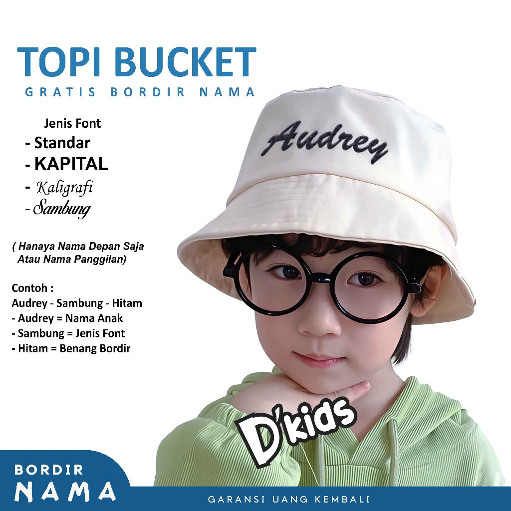 Topi Bucket Bordir Nama Topi Anak Topi Custom Nama Topi Nama