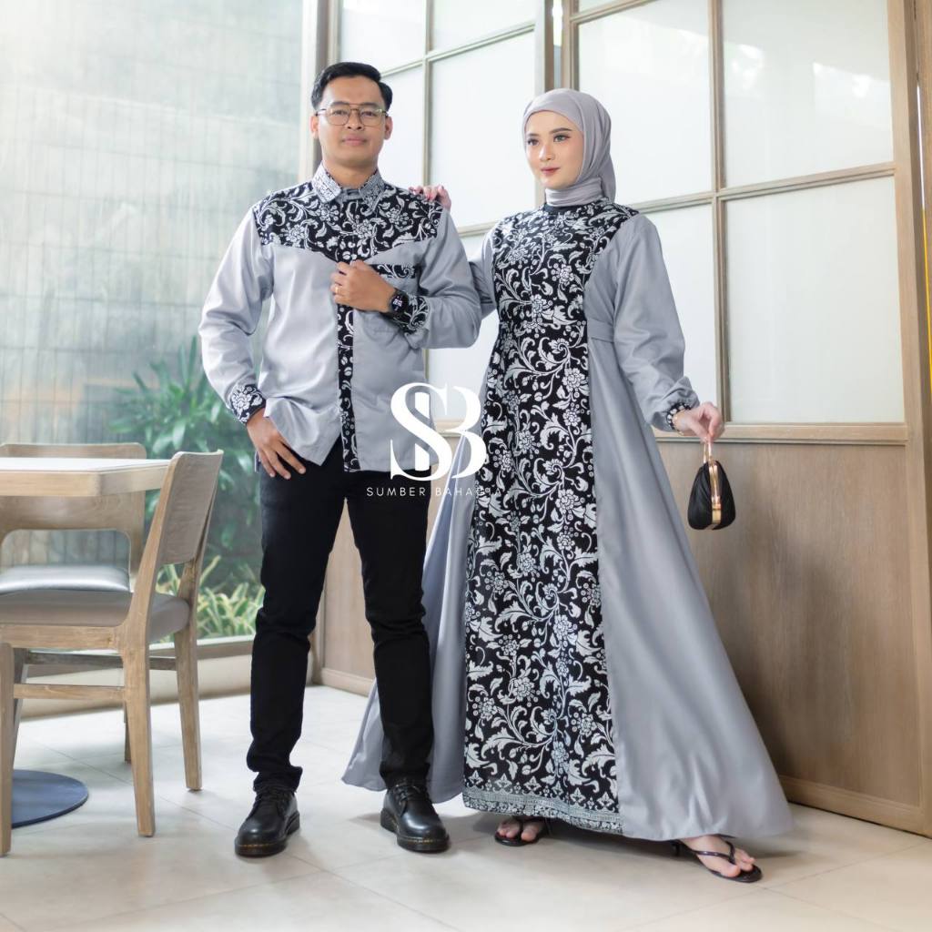 set dress gamis couple baju couple pasangan gaun pesta muslimah batik couple modern baju pesta wanit