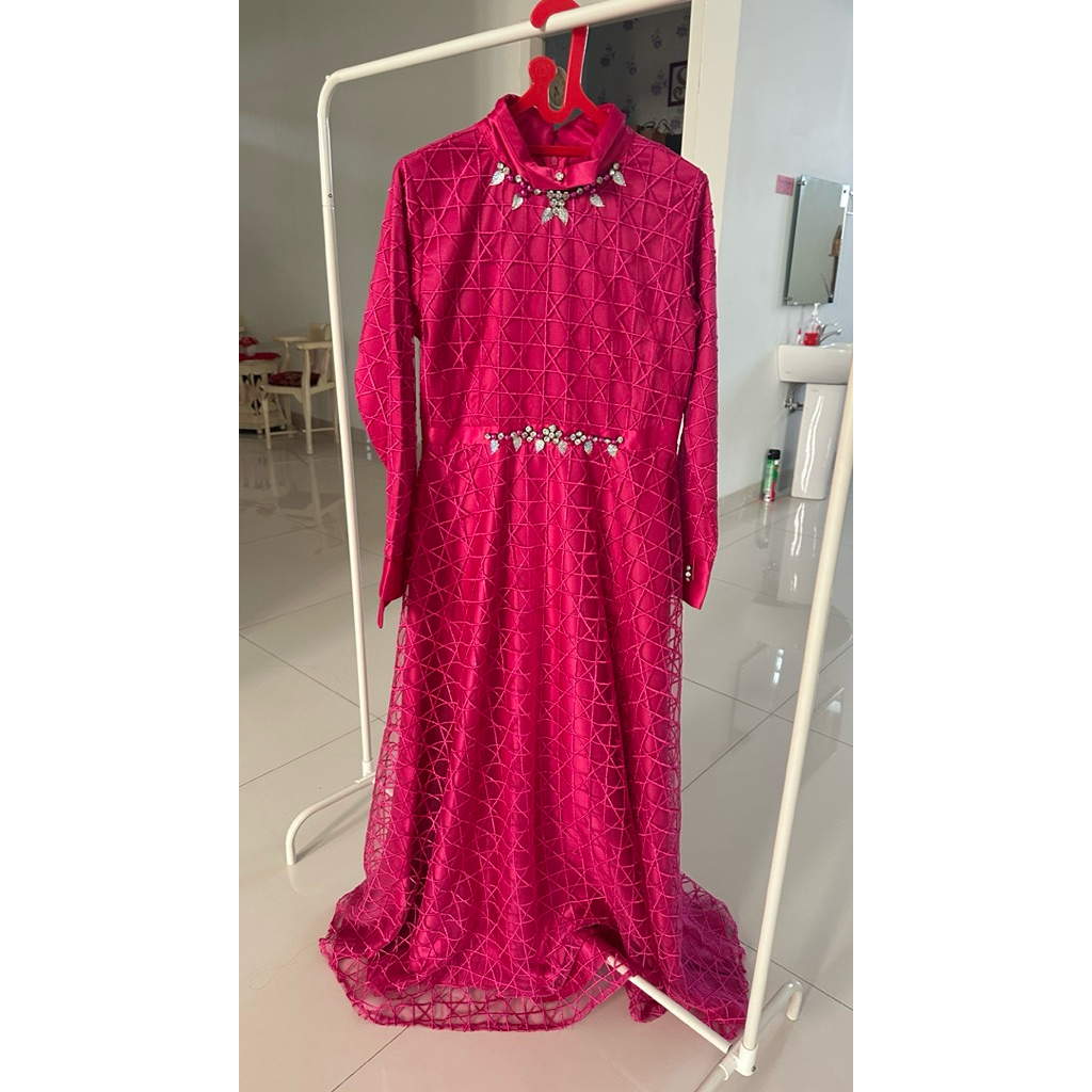 Baju Dress Gamis Pesta Wanita Renda Brokat