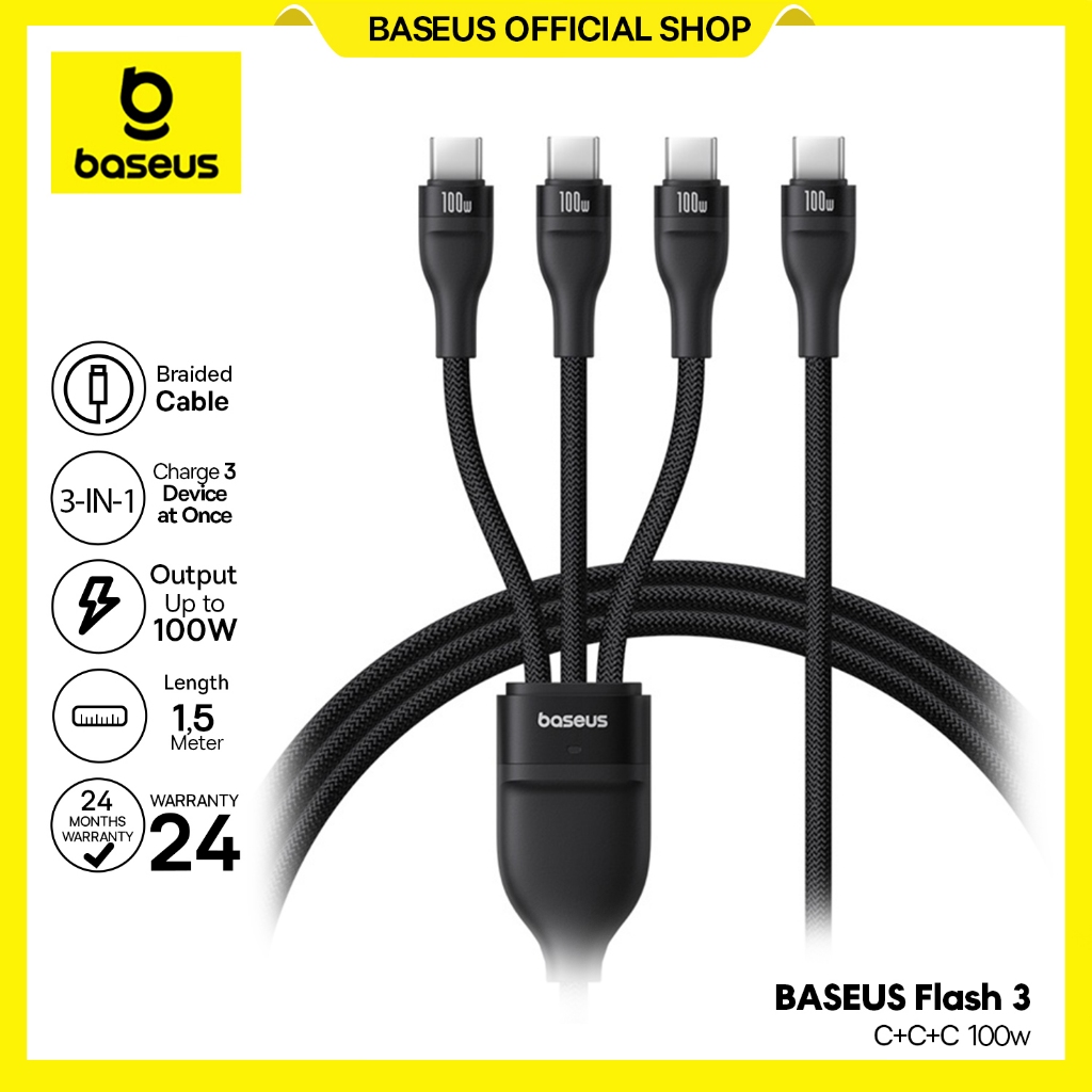 Baseus Cable Data 100W Flash Series 3 Fast Charging Cable Type-C to C+C+C