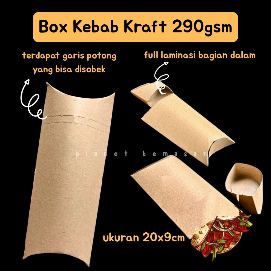 DUS KEBAB / BOX KEMASAN UNTUK KEBAB / PILLOW BOX UNTUK KEBAB KRAFT COKLAT POLOS / DUS BOX KEBAB