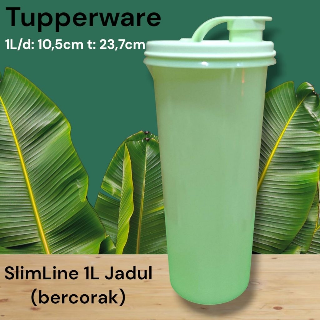 Tupperware SlimLine Handy Cool 1L / Tempat Botol Minum Hijau Corak 1Liter