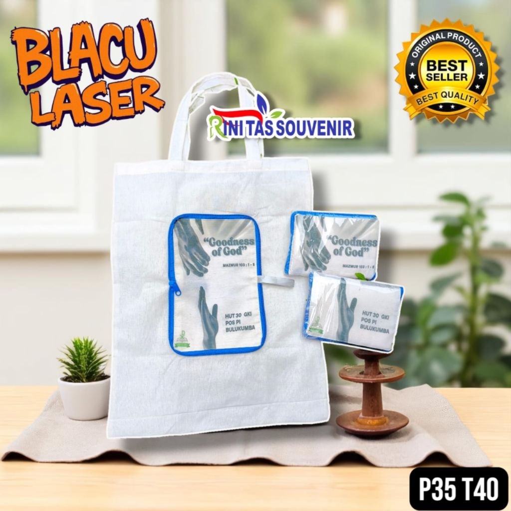 

Tas Kantong Belanja Lipat Blacu Tas Souvenir Blacu Lipat Sablon Laser
