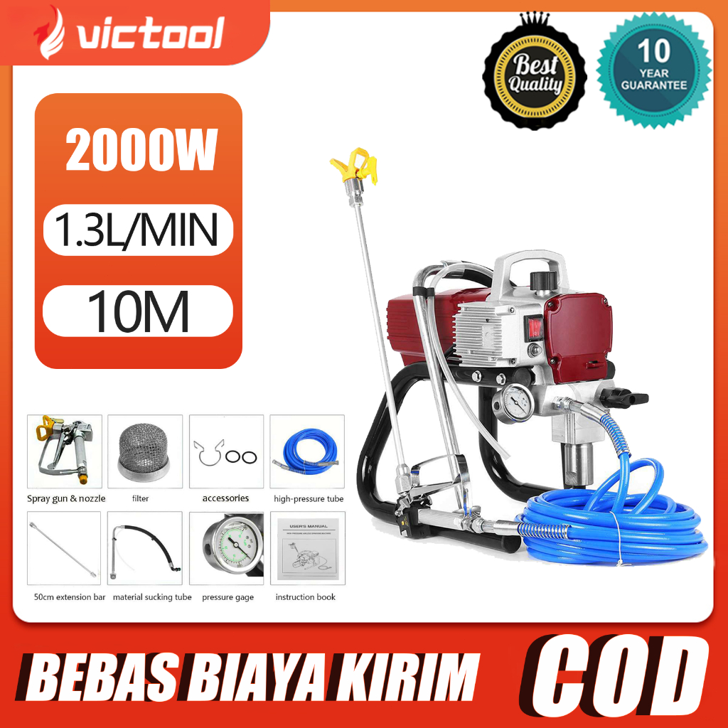 Victool 2000W 1.3L/MIN penyemprot cat elektrik berkualitas Itinggi penyemprot cat elektrik tanpa kab