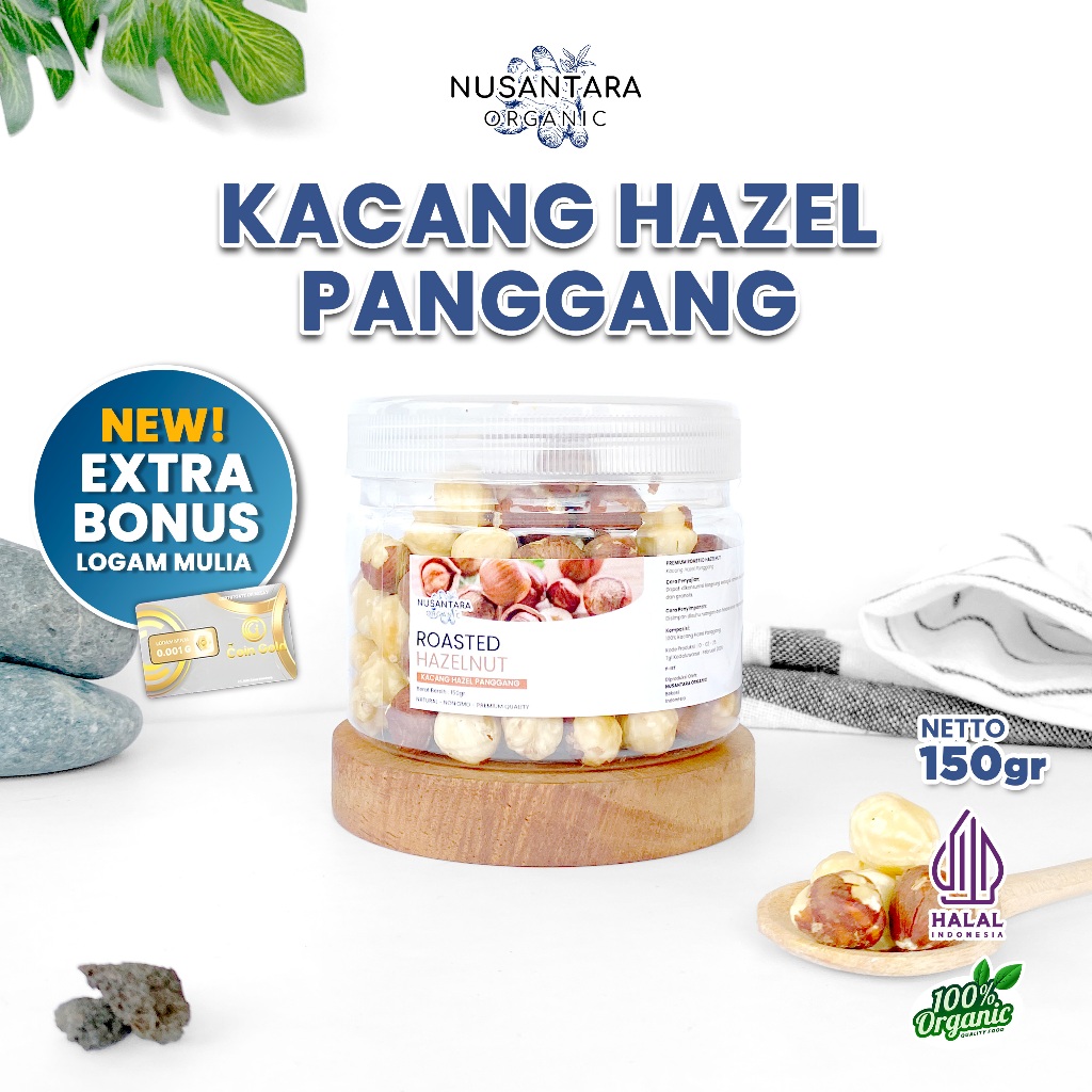 

Nusantara Organic Nusantara Organic Hazelnut Panggang Asli Roasted Cemilan Kering Organik Renyah Matang 150gr