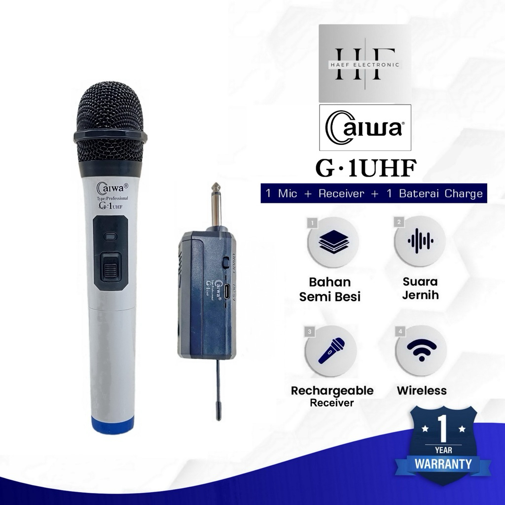 Microphone Wireless CAIWA G-1 UHF Mic Vokal Mic Wireless Mik Vokal BONUS Baterai HF_Electronic