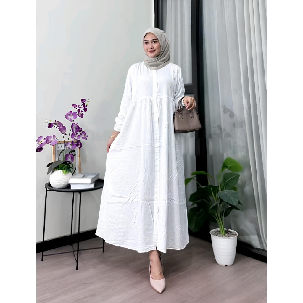 GAMIS POLOS WANITA PUTIH KANCING DEPAN BUSUI FRNLY