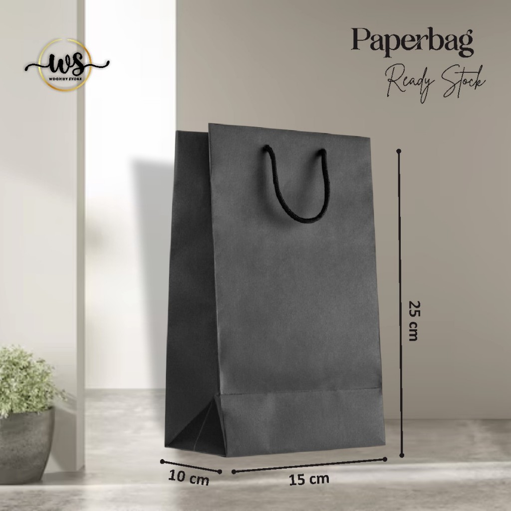 

[12 PCS} PAPER BAG KRAFT HITAM READY STOCK PAKET LUSINAN - TAS SOUVENIR PERNIKAHAN UK 15 X 25 X 10