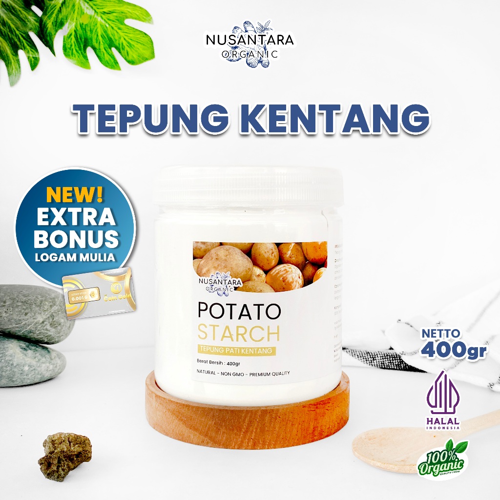 

Nusantara Organic Tepung Kentang Asli Gluten Free Potato Starch Kue Organik Mashed Alami 400gr