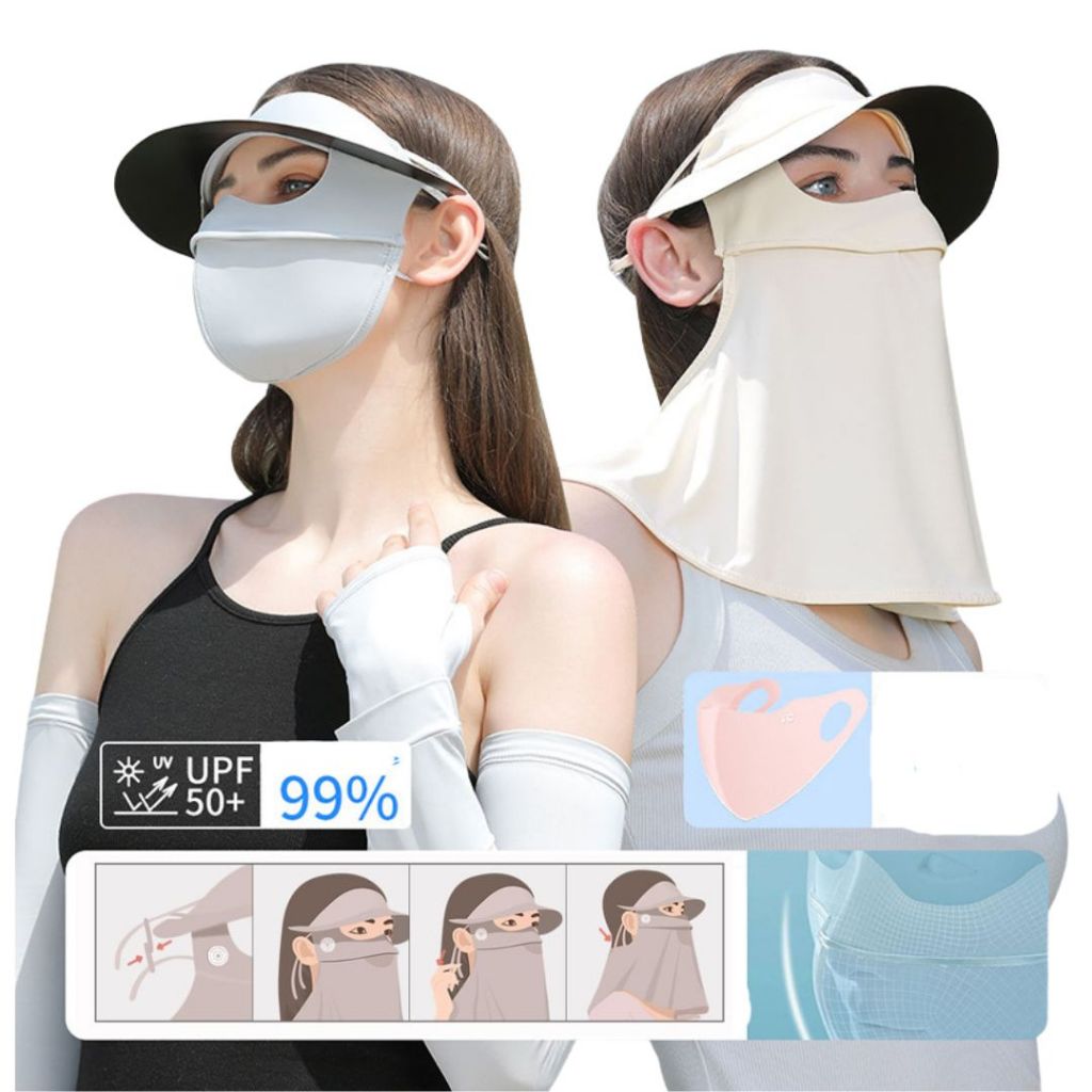 Masker Anti UV Penutup Wajah Leher Wanita - Pelindung Wajah Leher Wanita - Topi Masker Hijab Wanita Outdoor YS