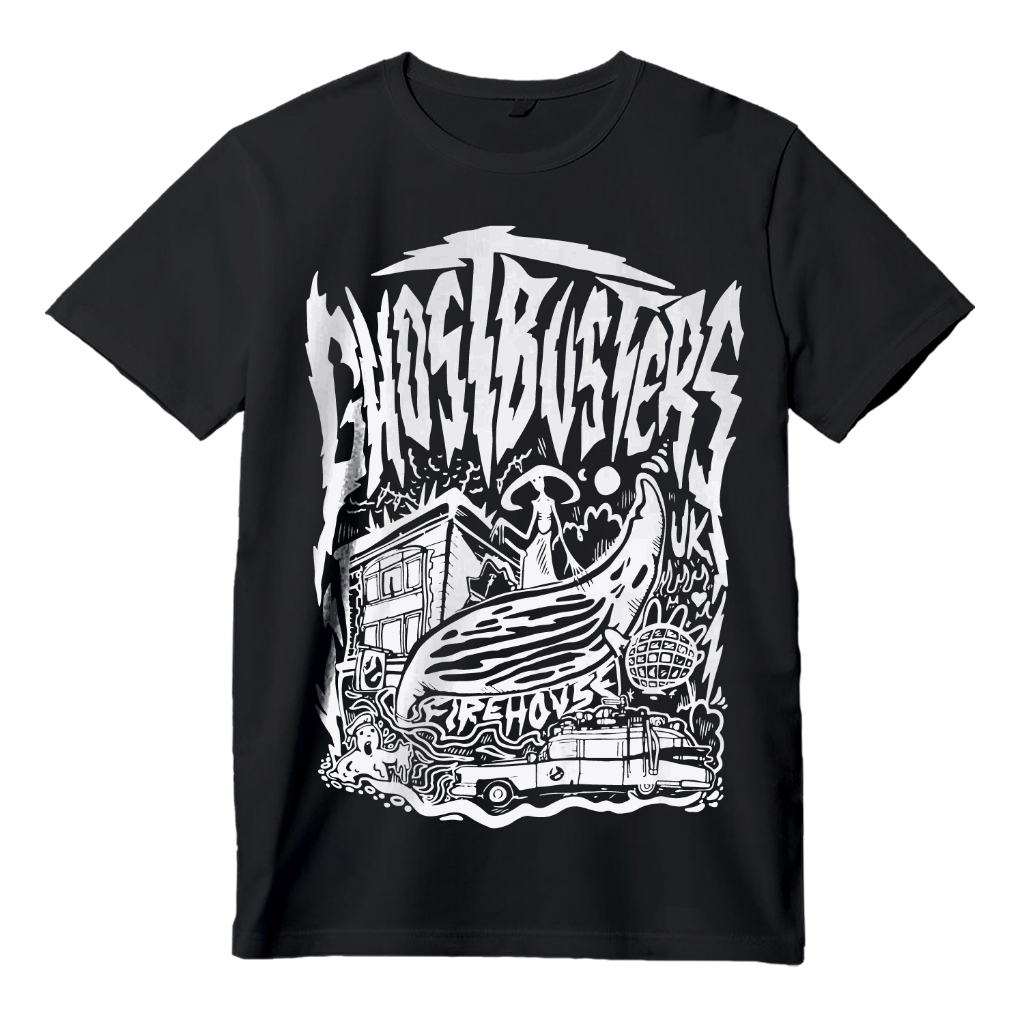 HL - Kaos Lengan Pendek " Ghost Buster Monochrome " Regular Fit Baju Distro 30s - Tshirt Oversize