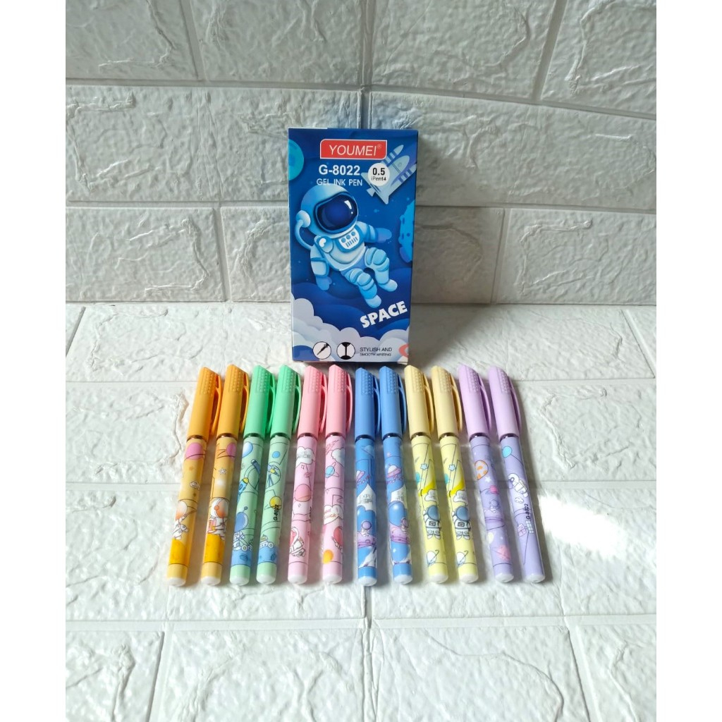 

(12 Pcs) Gel Pen Astronot YouMei Tinta Hitam