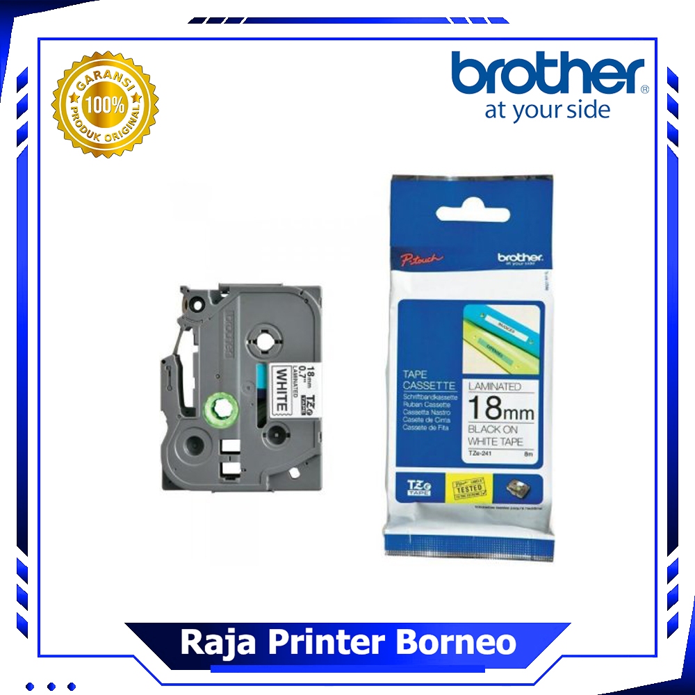

Tape Brother TZE-241 Black on White Ukuran 18MM Panjang 8M TZE 241 TZE241 Original Produk