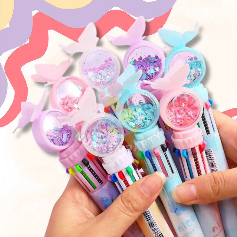 

NP • Ballpoint / Pulpen Mekanik 0.5 mm Multicolor 10 Warna Tinta Motif Kupu-Kupu Peri