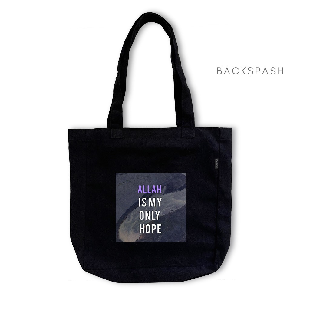Tote bag Kanvas Hitam Resleting Qoutes Kata Kata Islami B2 - Tas Totebag Kuliah Pria Wanita TKH