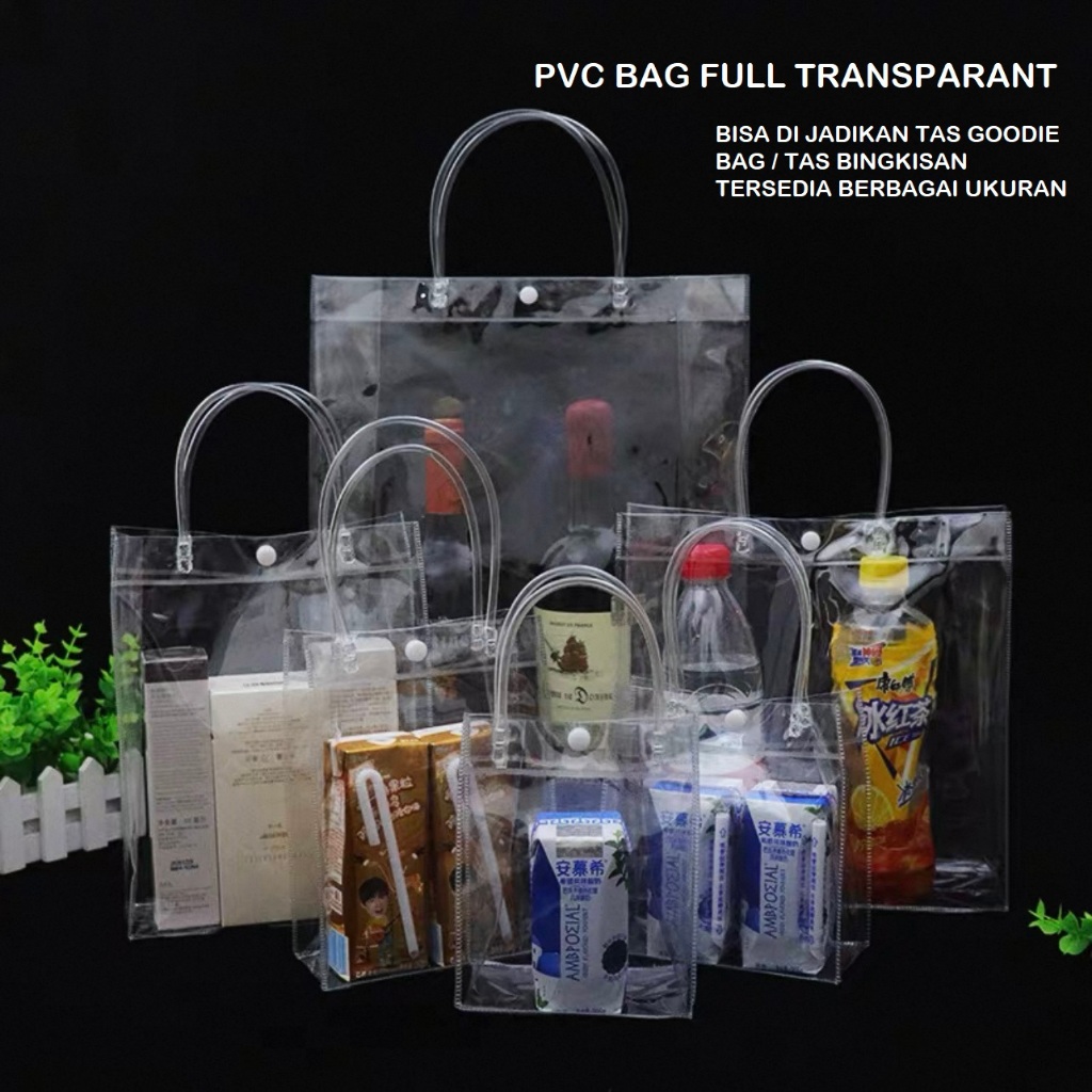

(HARGA 1PCS) TAS MIKA PVC FULL TRANSPARAN EXTRA TEBAL goodie bag hampers gift bag kantong souvenir ulang tahun transparant bening tote bag tas bingkisan
