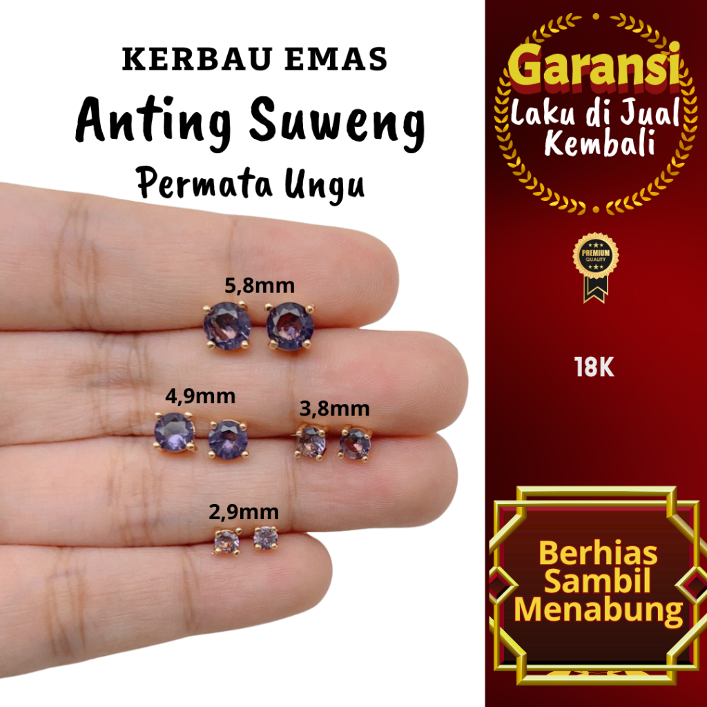 S 1063 Kerbau Emas Anting Suweng Permata Ungu Warna 18K