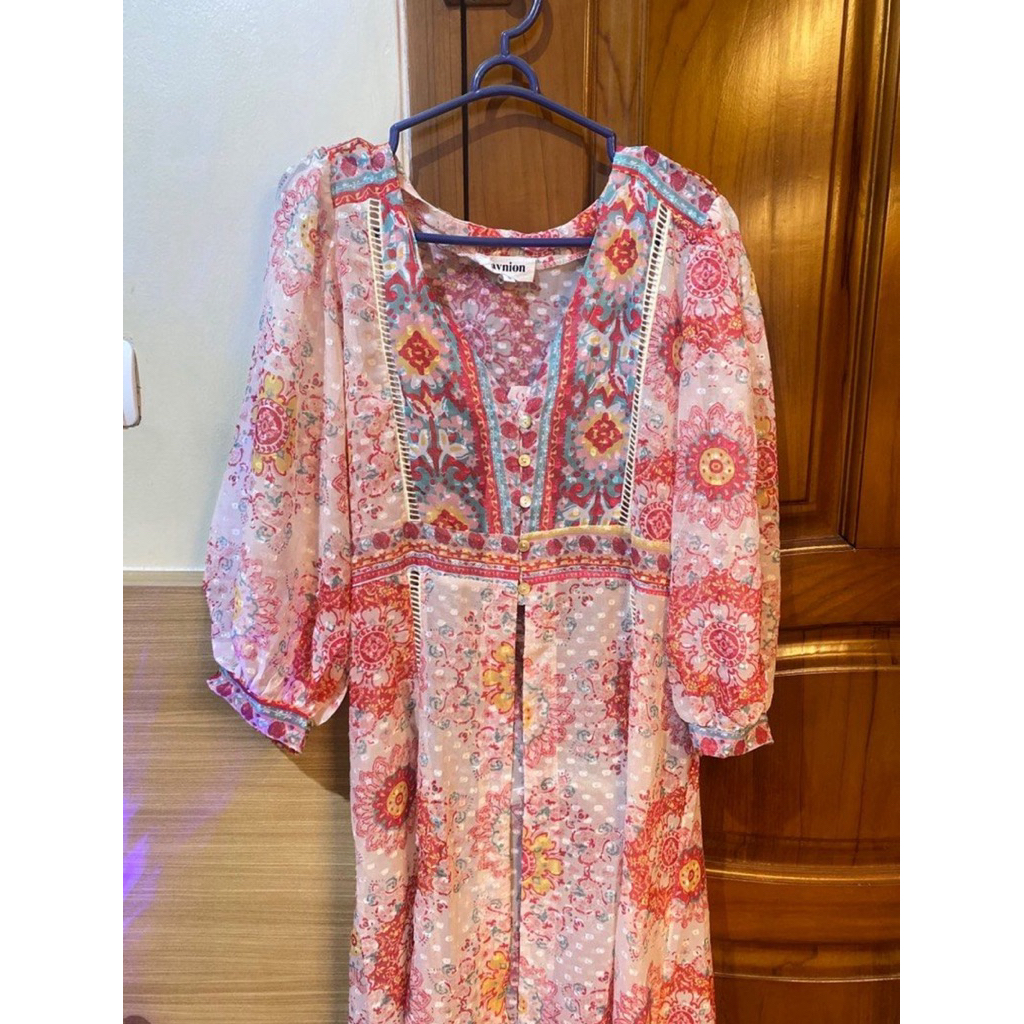 SAVNION DANISHA MIDI DRESS OUTER PANTAI BAJU PINK TOP