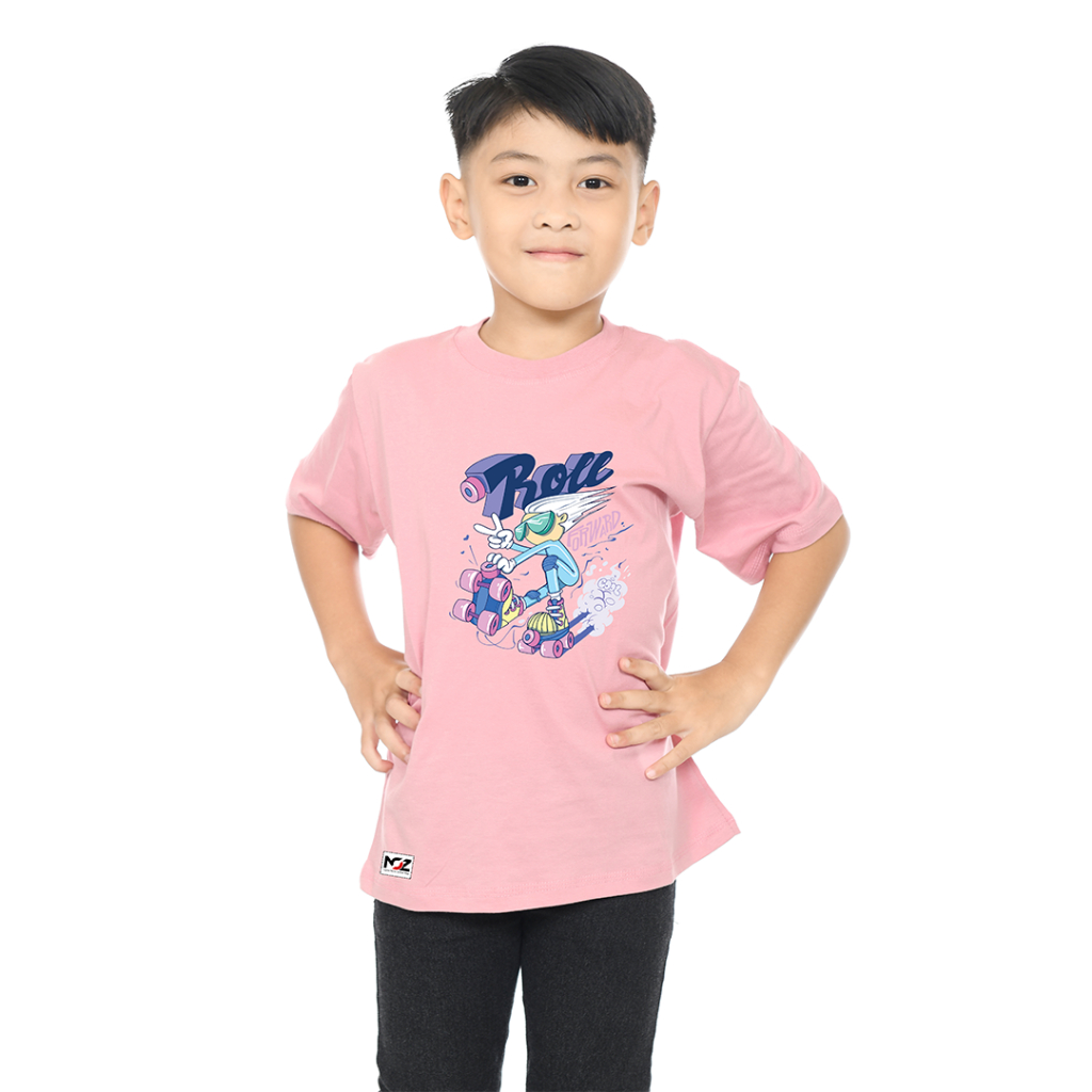 NOZ Baju Kaos Distro Sablon Anak Lengan Pendek Laki-Laki Perempuan RF201 Pink Peach