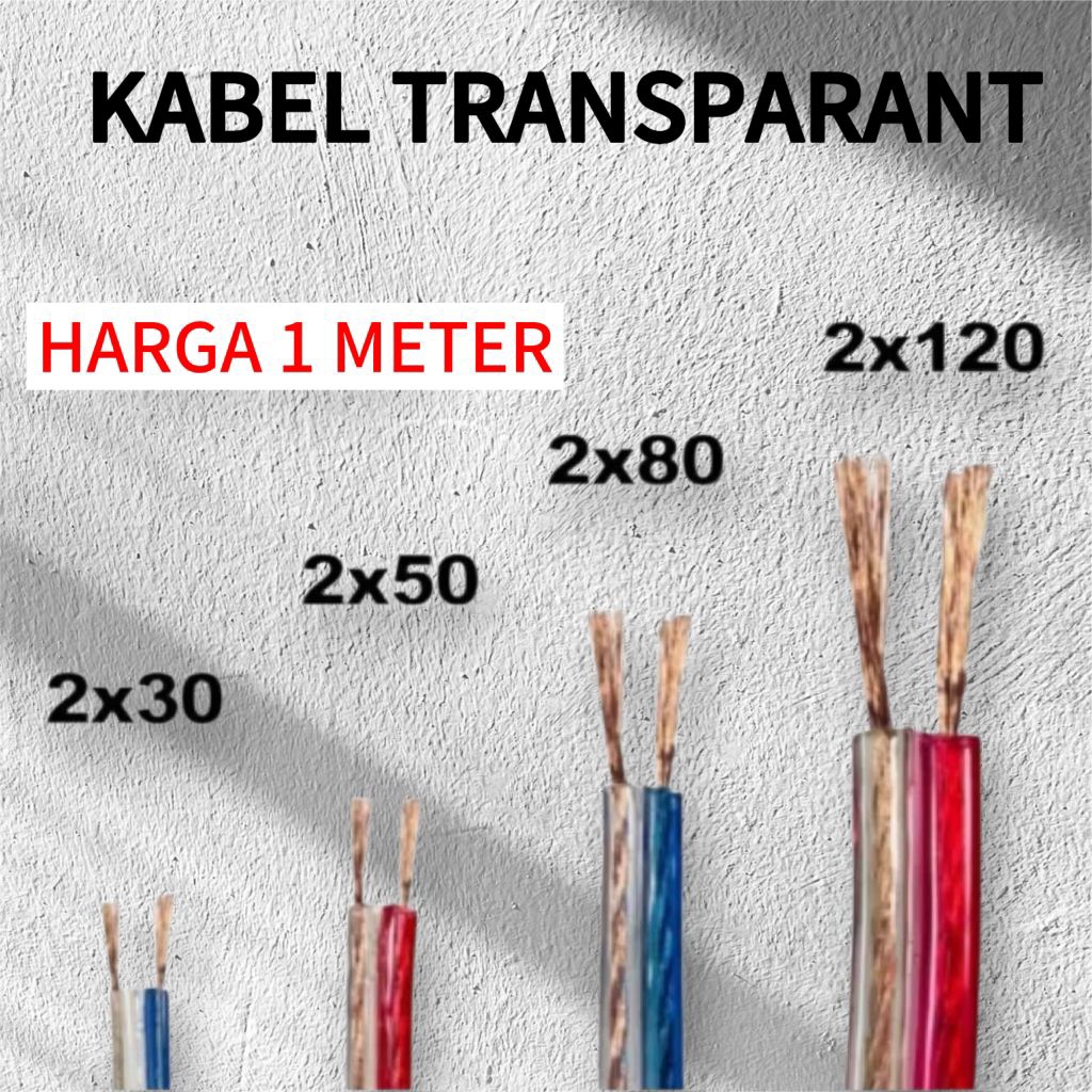Kabel Serabut Transparant isi 2 Harga Ecer 1 Meter , Kabel Audio Serabut Transparant isi 2