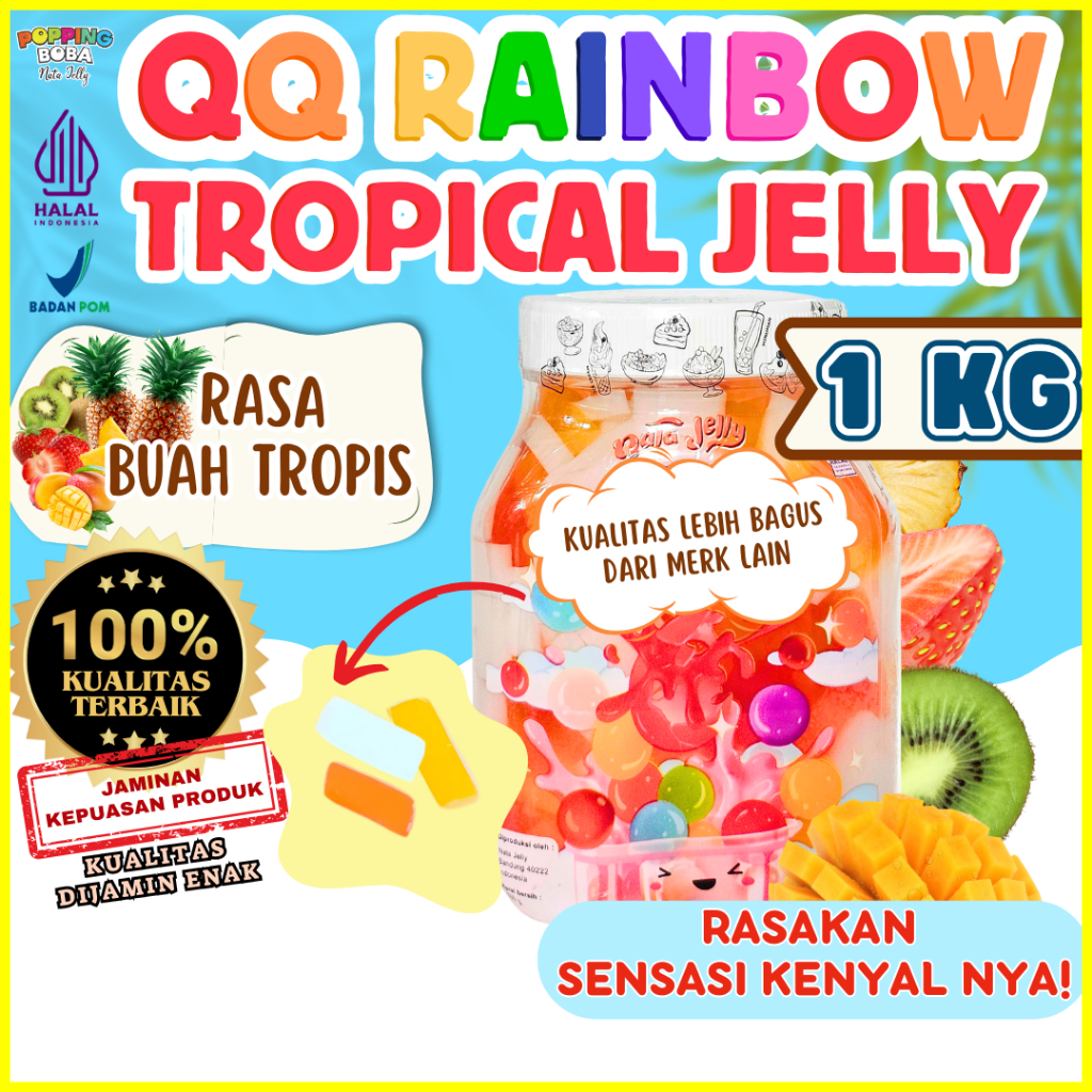 

QQRainbowJellyKonyakuToppingMinumanCocokDengan TOFICO Sirup Sirop Syrup - Tropical Jelly Buah Tropis 1 KG | Cocok Untuk Semua Jenis Minuman